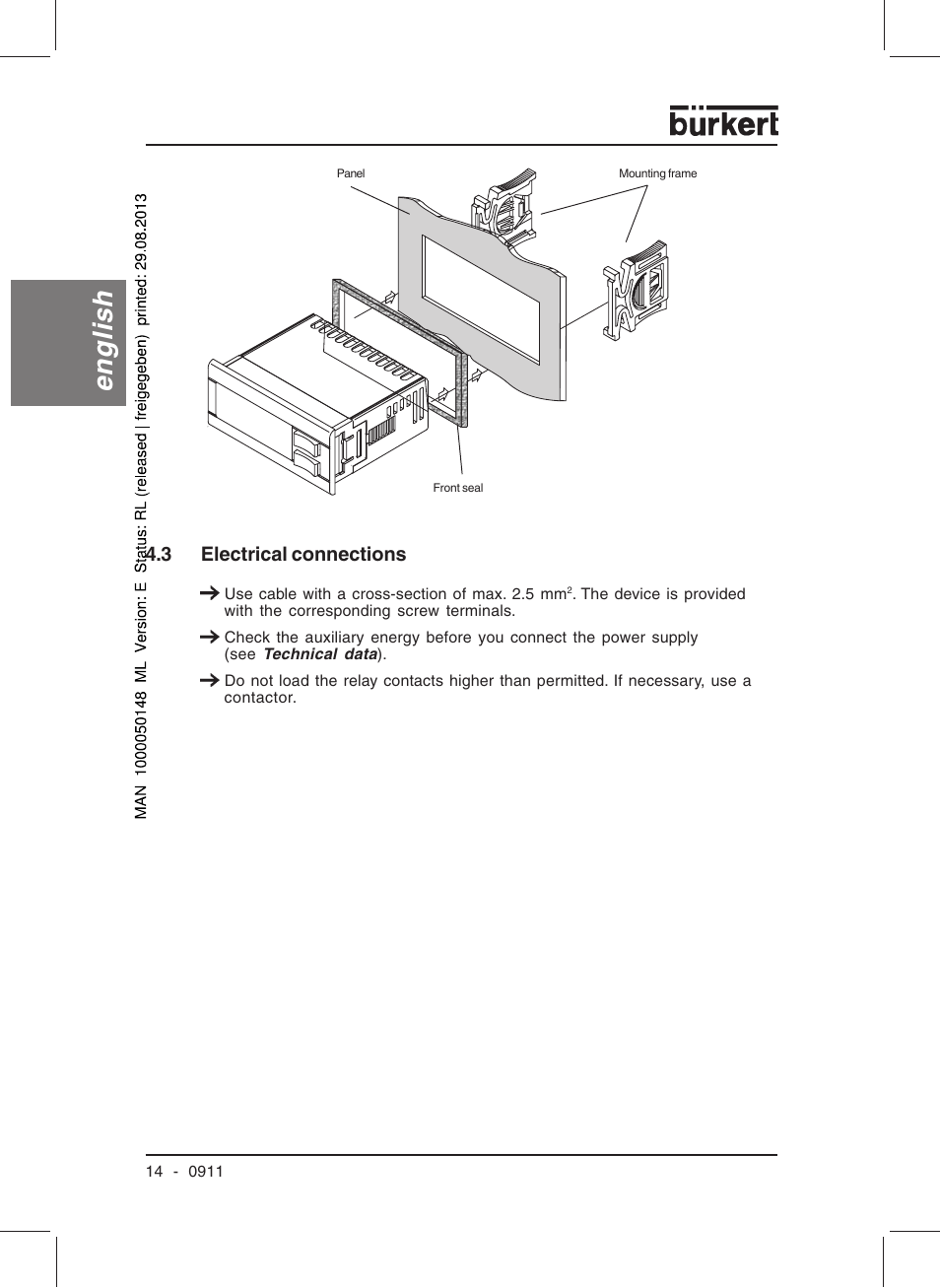English, 3 electrical connections | Burkert Type TAT002 User Manual | Page 16 / 64