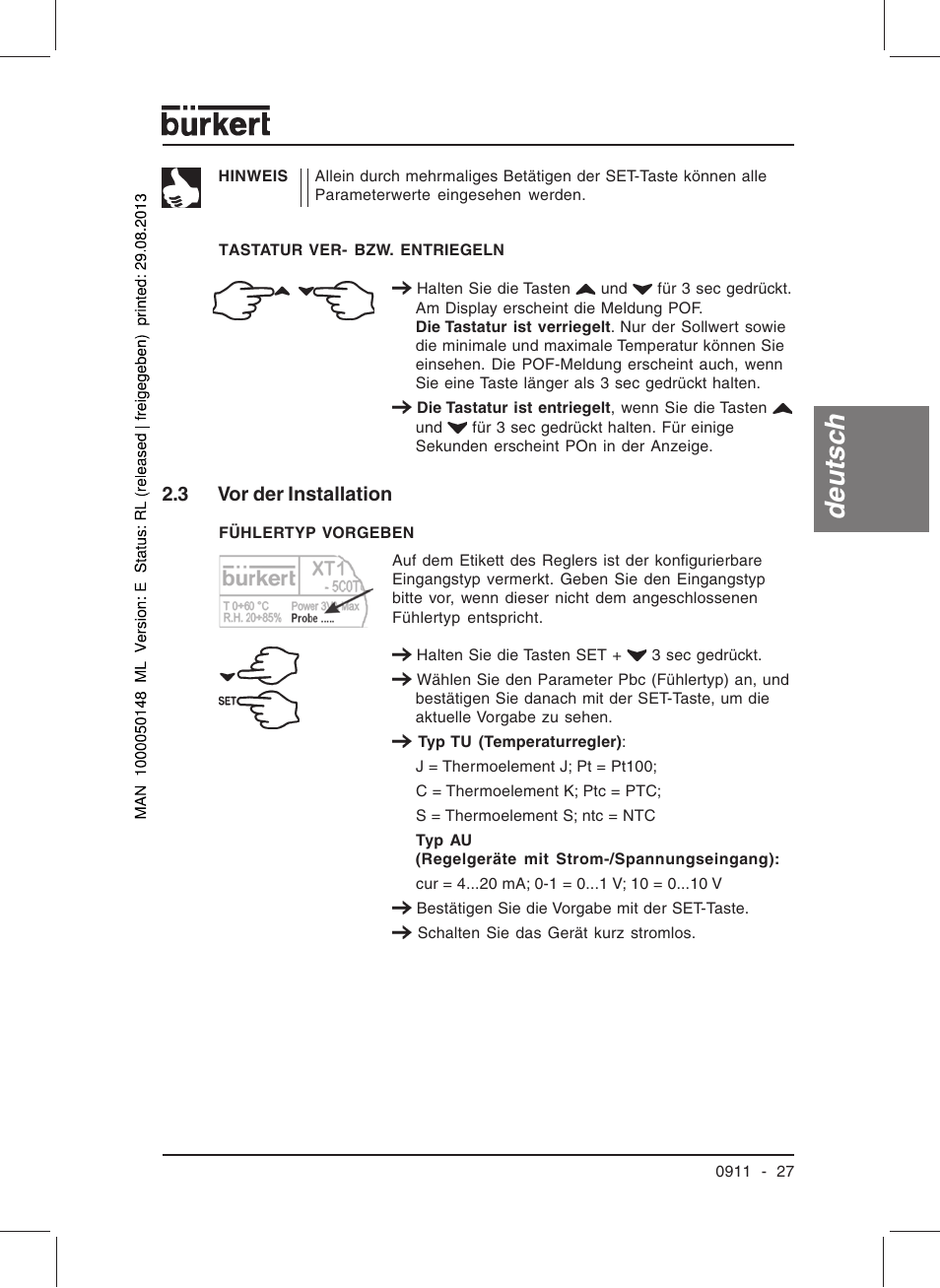 Deutsc h | Burkert Type TAT002 User Manual | Page 29 / 64