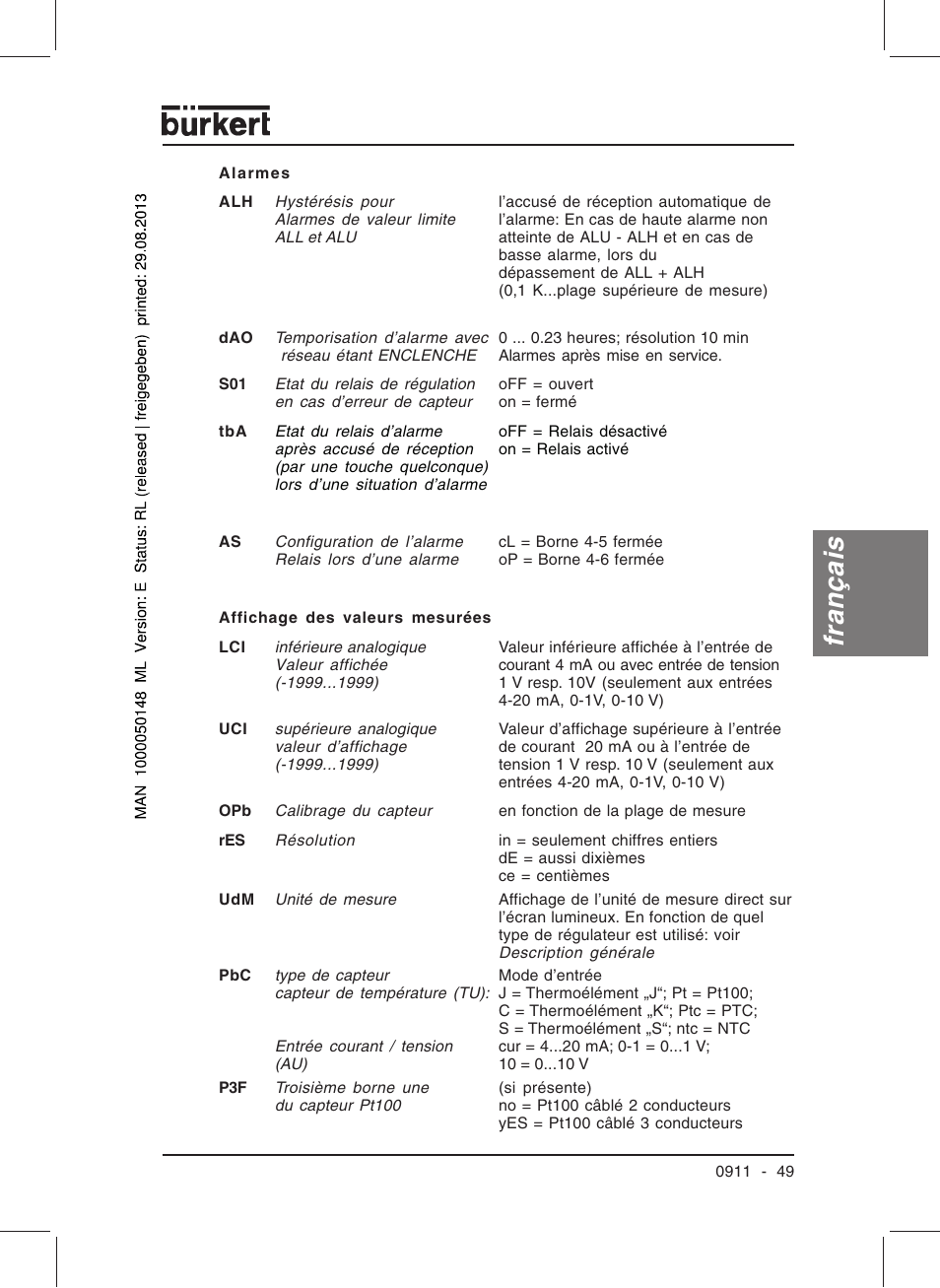 Français | Burkert Type TAT002 User Manual | Page 51 / 64