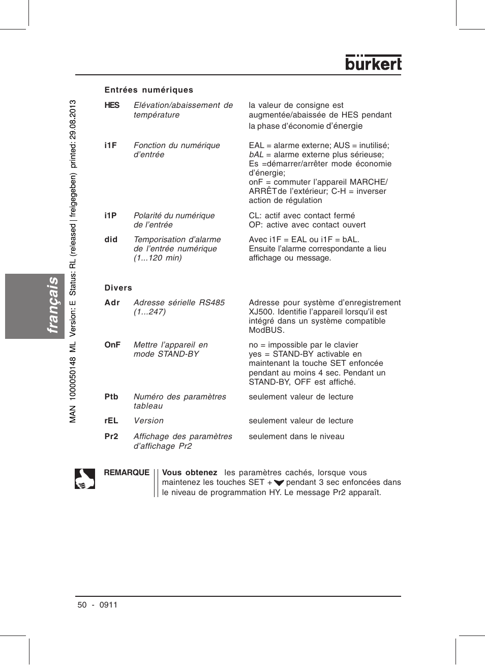 Français | Burkert Type TAT002 User Manual | Page 52 / 64