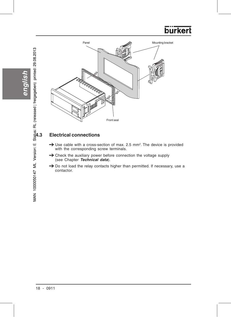 English, 3 electrical connections | Burkert Type TAT002 User Manual | Page 20 / 84