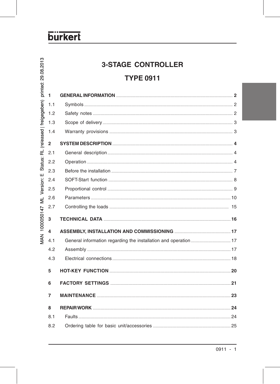 Stage controller type 0911 | Burkert Type TAT002 User Manual | Page 3 / 84