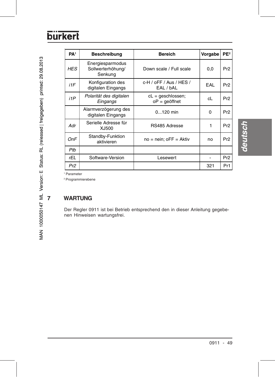 Deutsc h, 7wartung | Burkert Type TAT002 User Manual | Page 51 / 84