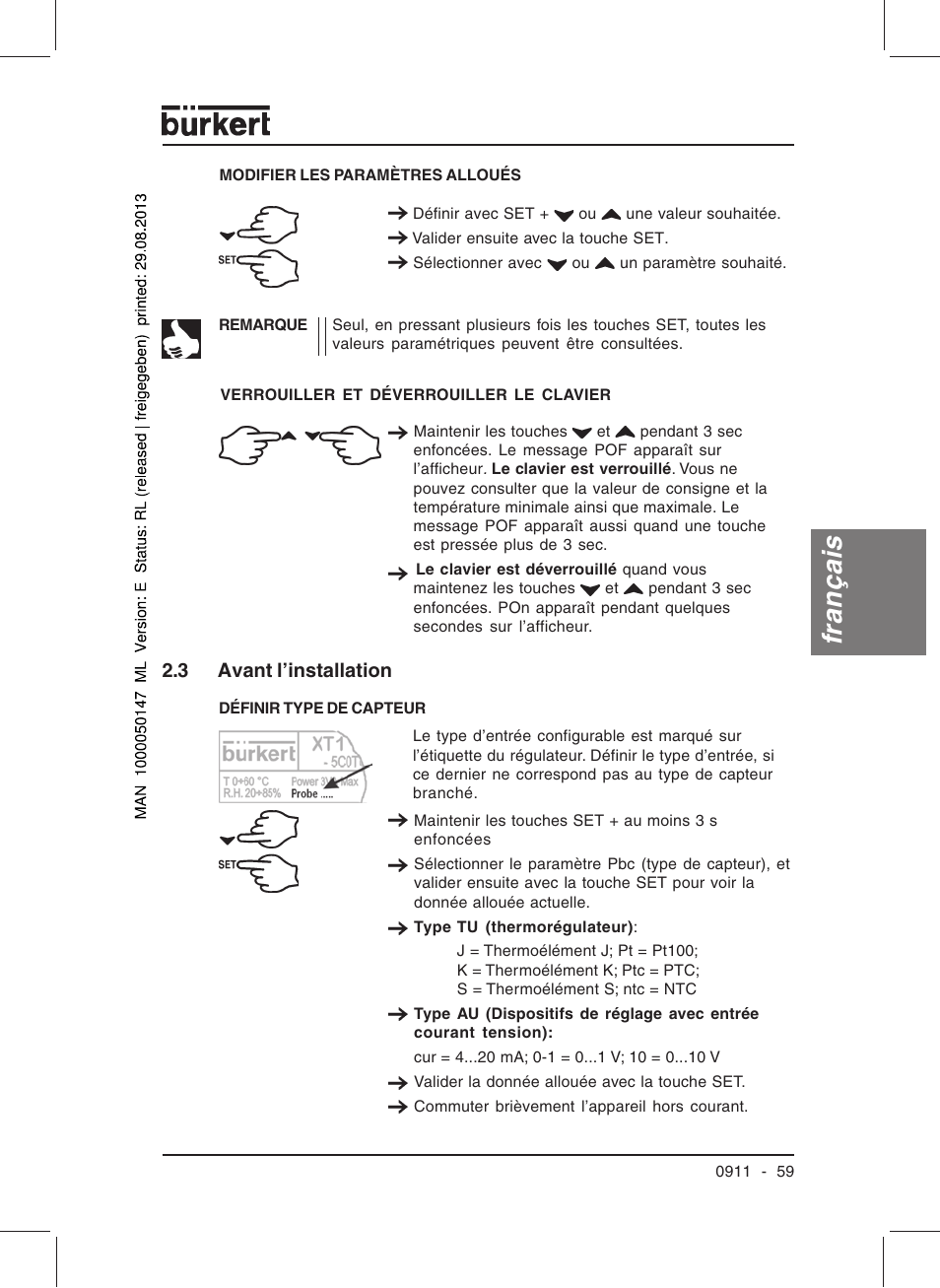 Français | Burkert Type TAT002 User Manual | Page 61 / 84