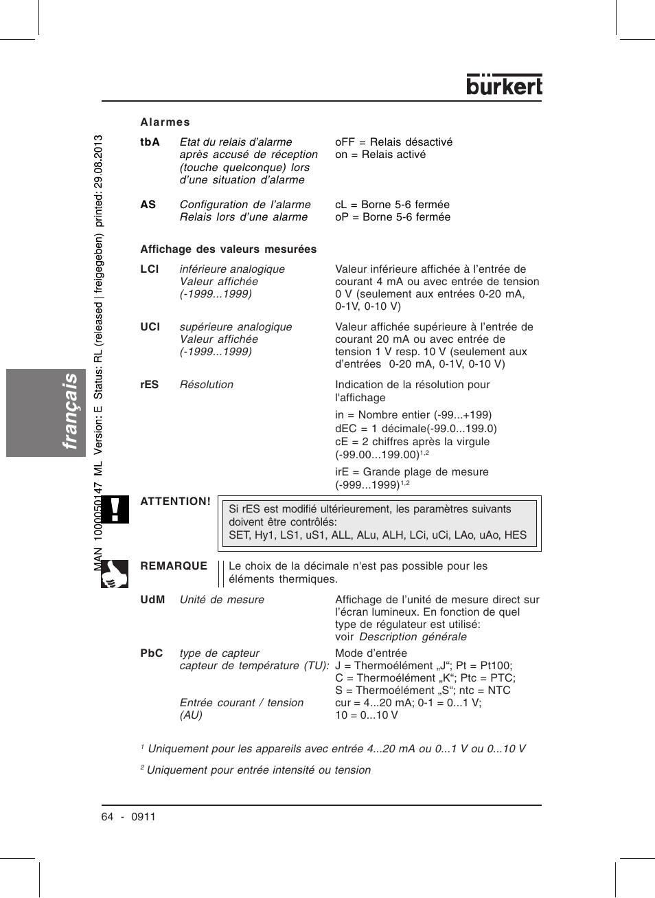 Français | Burkert Type TAT002 User Manual | Page 66 / 84