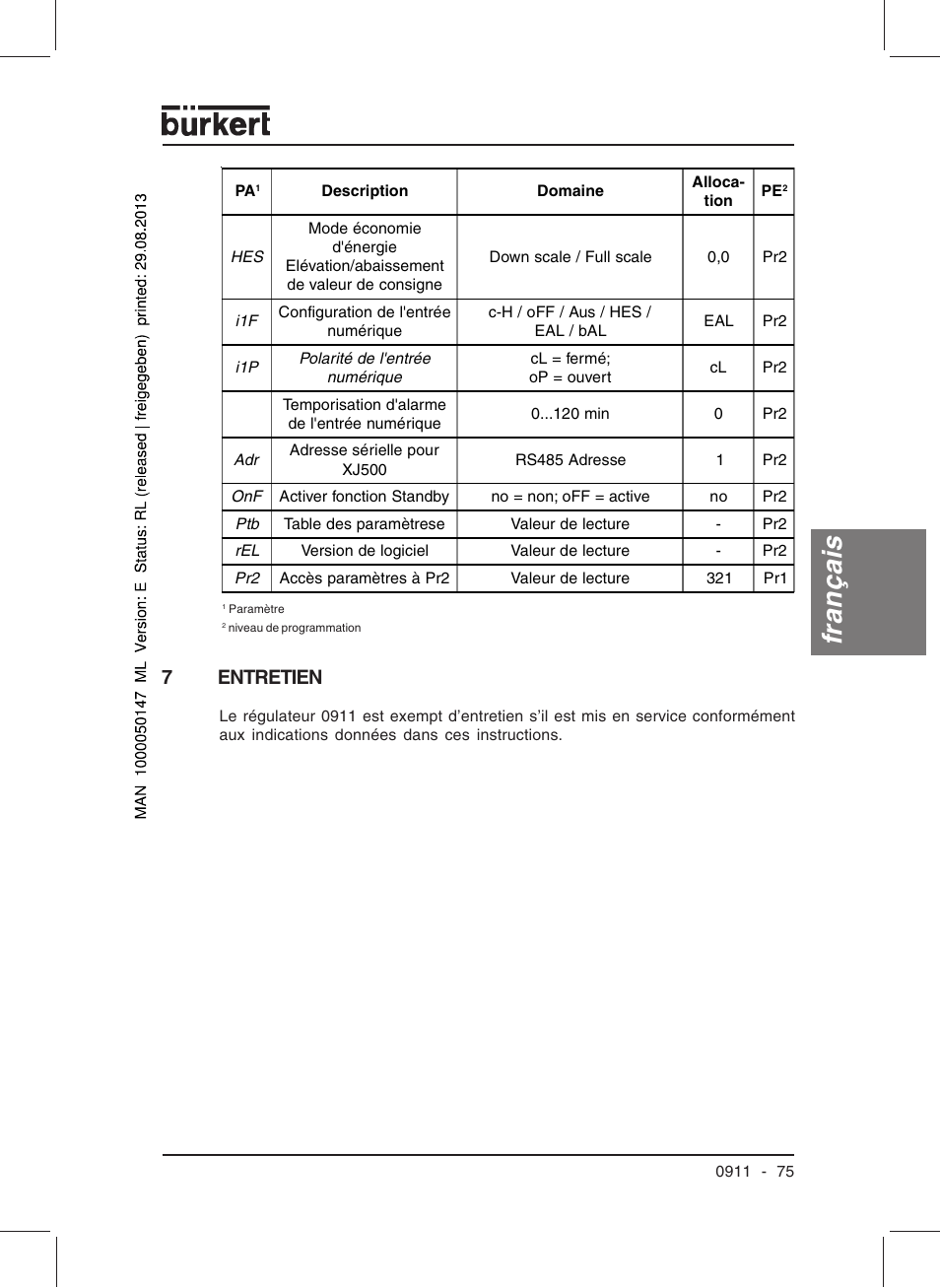 Français, 7entretien | Burkert Type TAT002 User Manual | Page 77 / 84