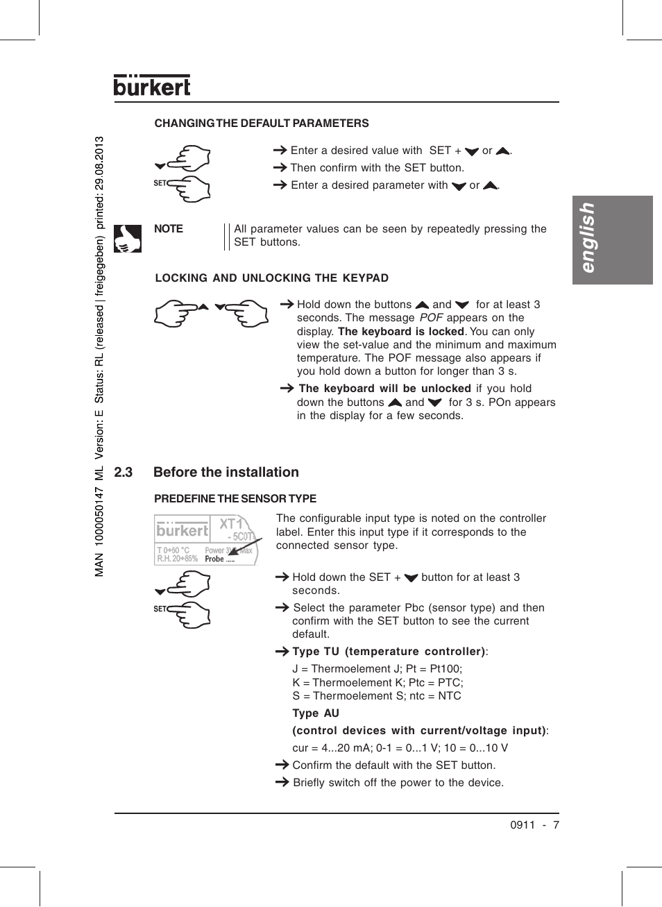 English, 3 before the installation | Burkert Type TAT002 User Manual | Page 9 / 84