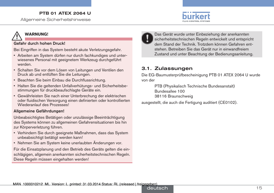 Zulassungen | Burkert Type 1058 User Manual | Page 15 / 31