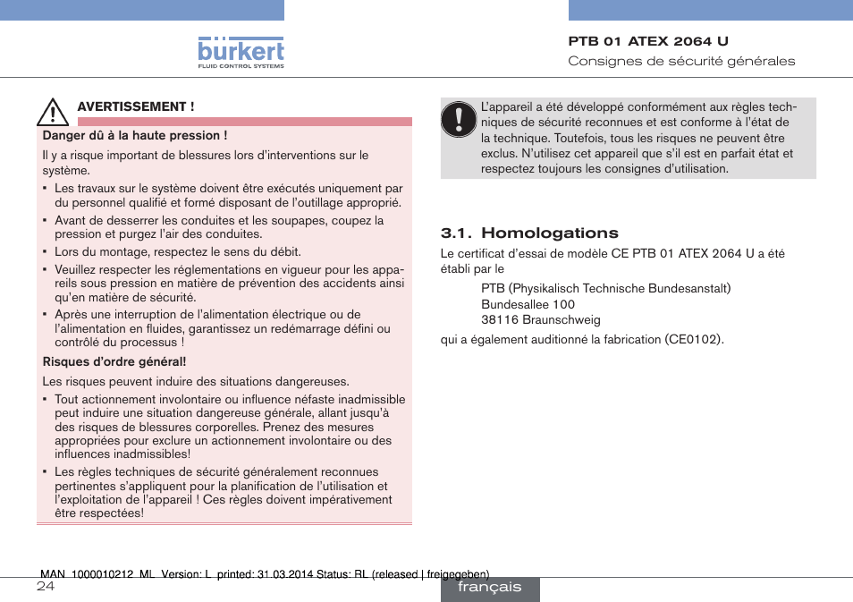 Homologations | Burkert Type 1058 User Manual | Page 24 / 31