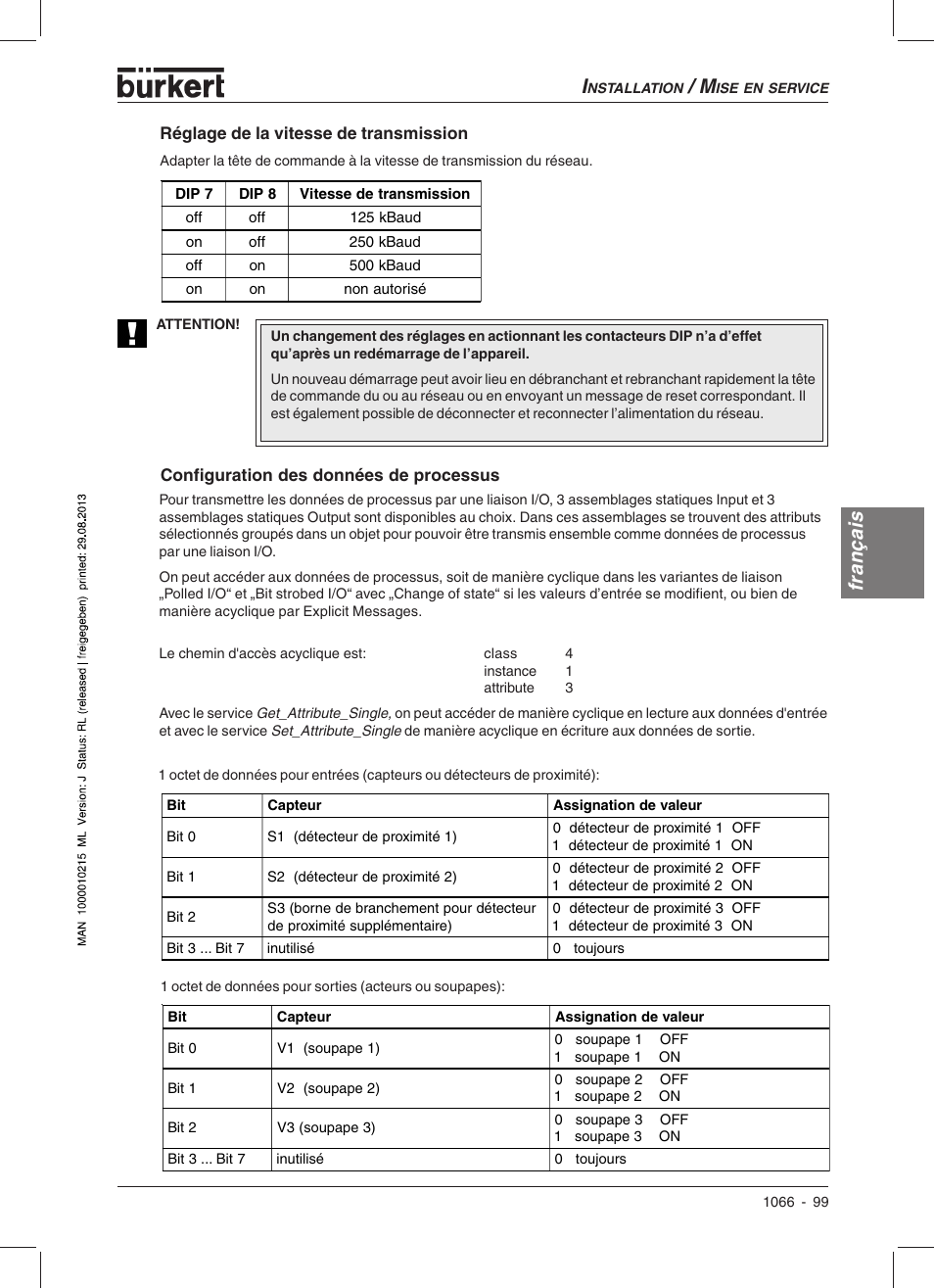 Français | Burkert Type 1066 User Manual | Page 101 / 112