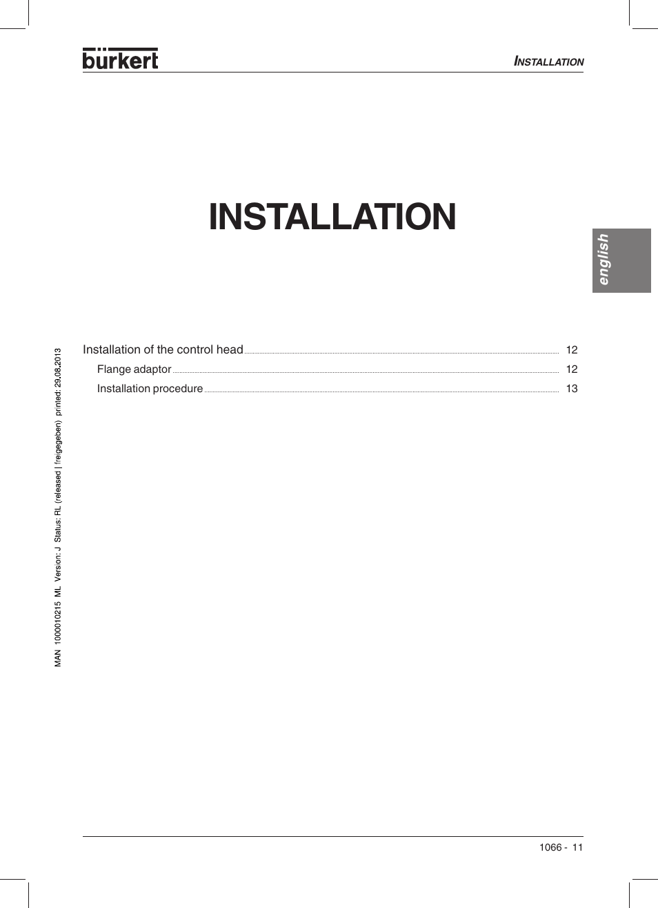 Installation | Burkert Type 1066 User Manual | Page 13 / 112