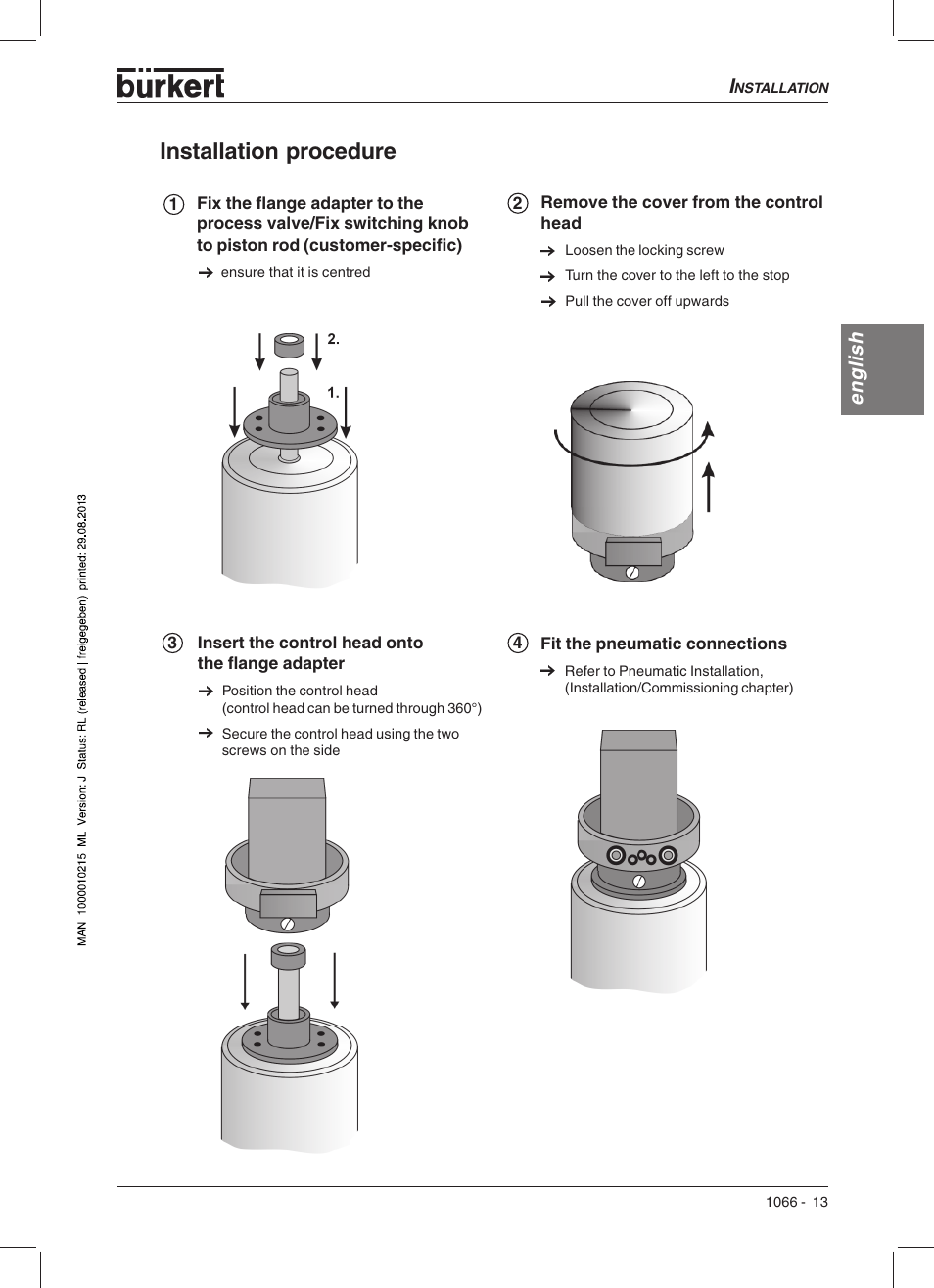 Installation procedure, English | Burkert Type 1066 User Manual | Page 15 / 112