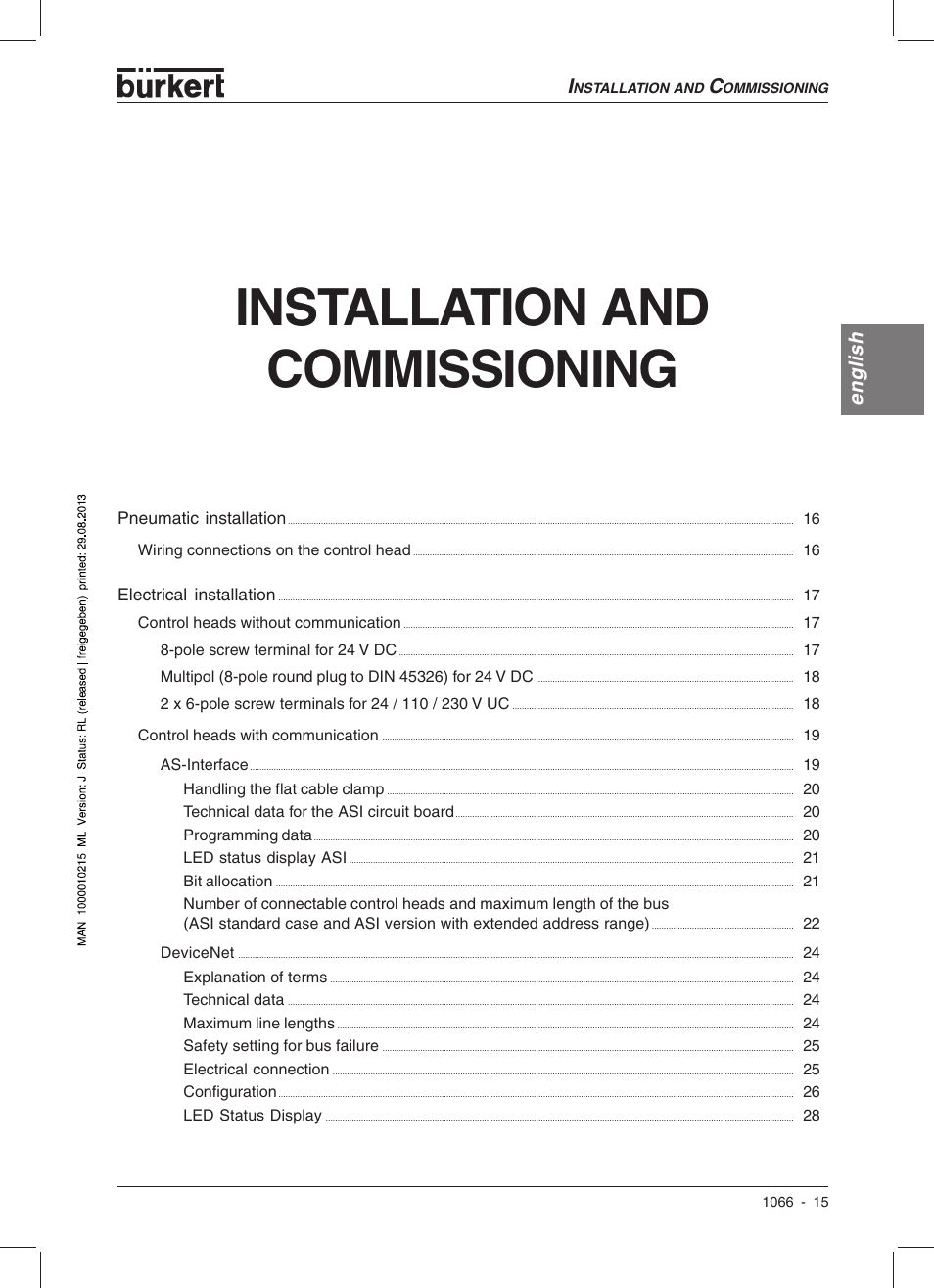 Installation and commissioning, English | Burkert Type 1066 User Manual | Page 17 / 112