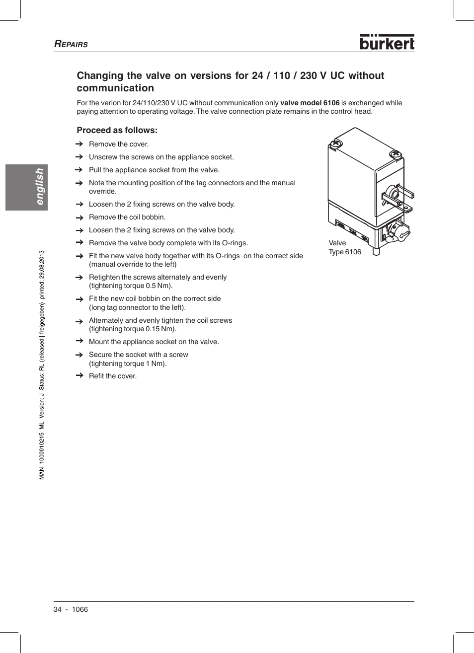 English | Burkert Type 1066 User Manual | Page 36 / 112