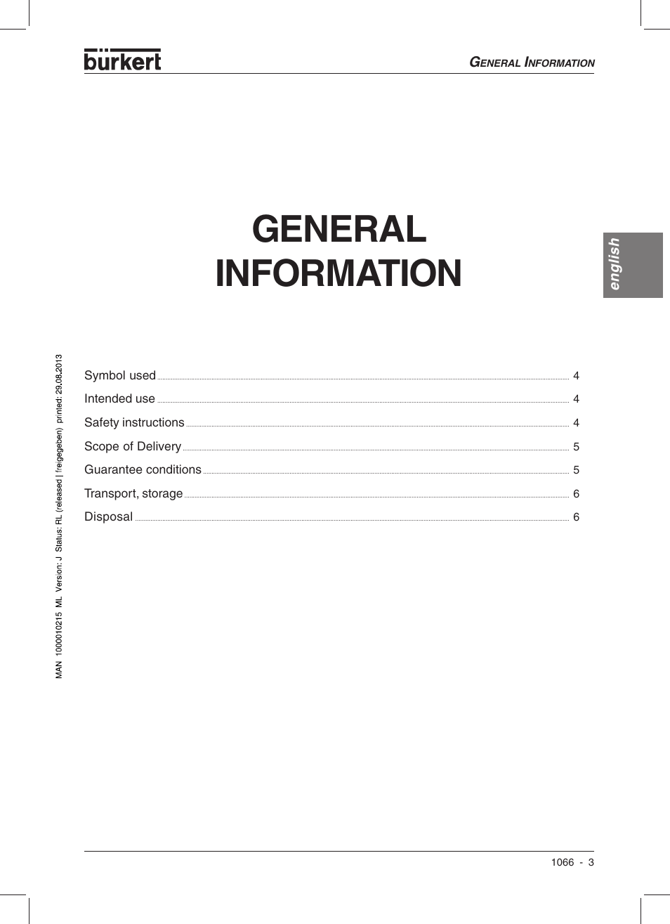 General information | Burkert Type 1066 User Manual | Page 5 / 112