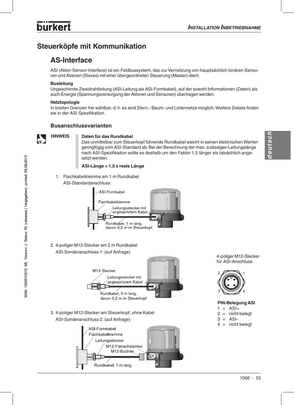 Steuerköpfe mit kommunikation as-interface, Deutsch | Burkert Type 1066 User Manual | Page 57 / 112