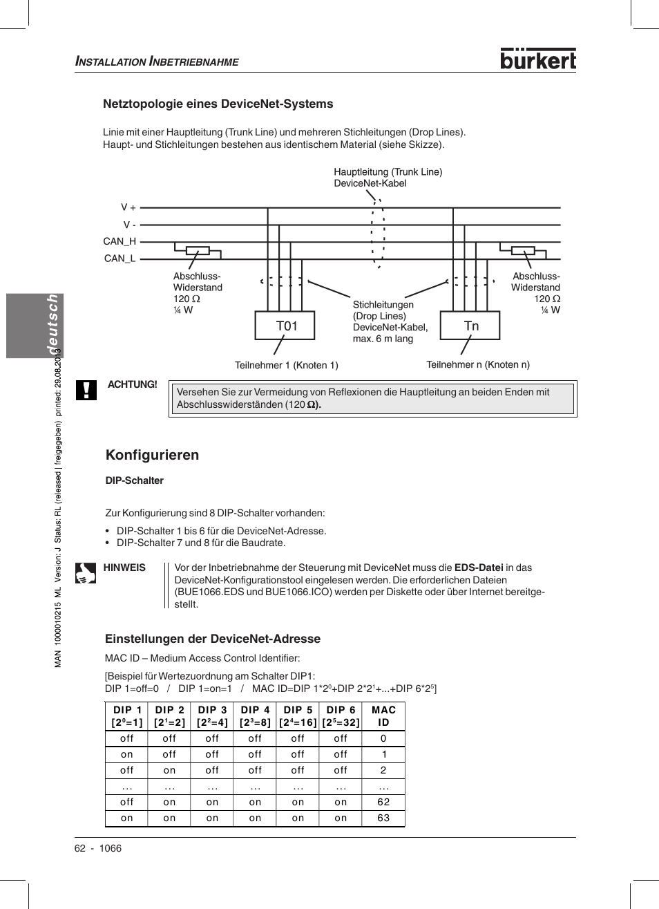 Deutsch, Konfigurieren | Burkert Type 1066 User Manual | Page 64 / 112