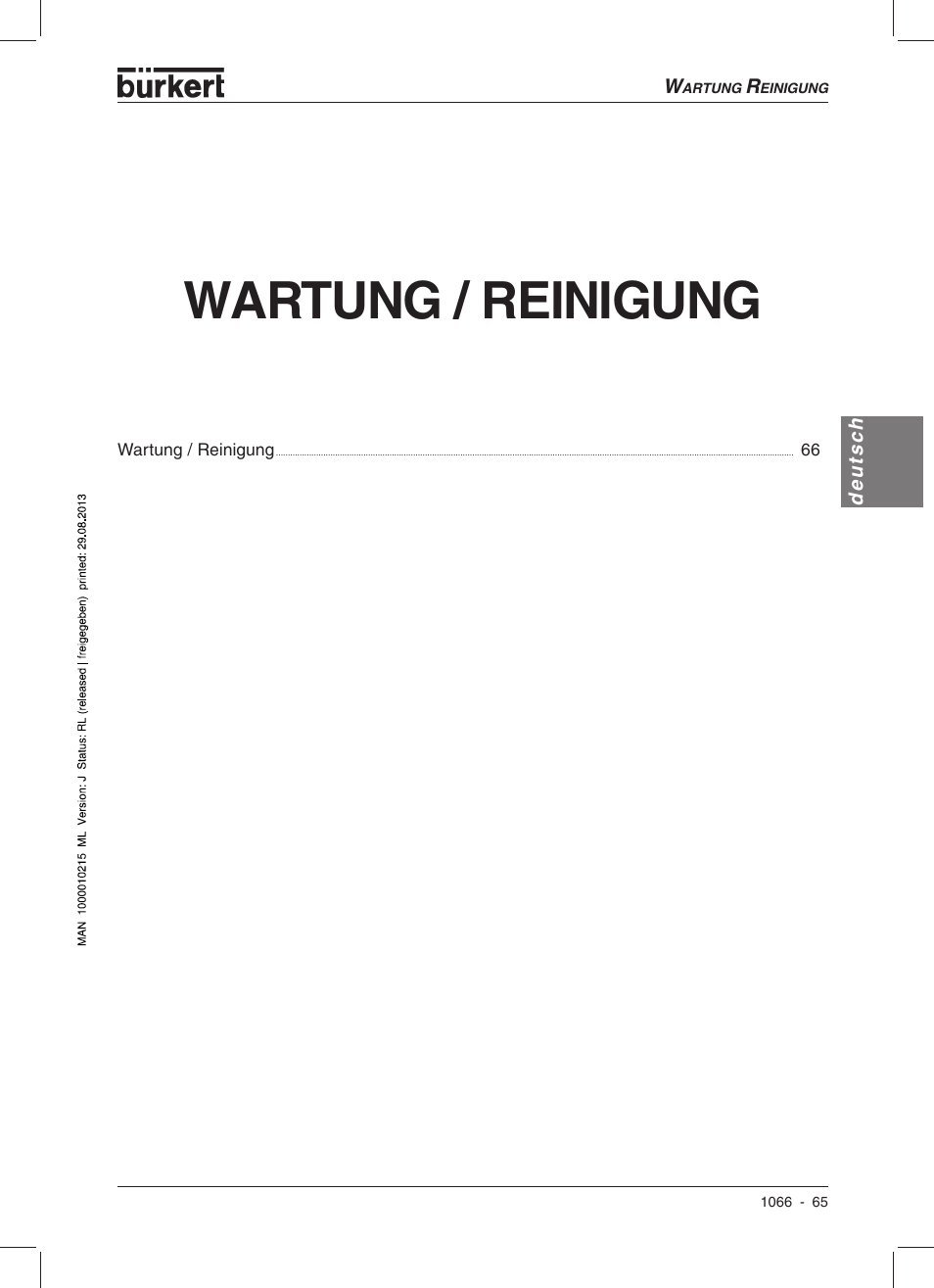 Wartung / reinigung | Burkert Type 1066 User Manual | Page 67 / 112