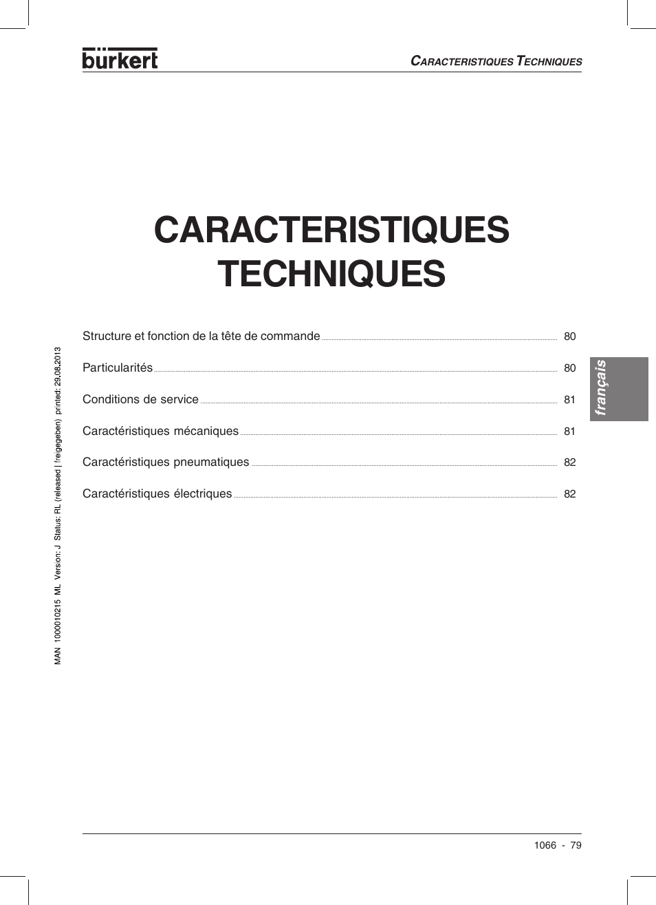 Caracteristiques techniques | Burkert Type 1066 User Manual | Page 81 / 112