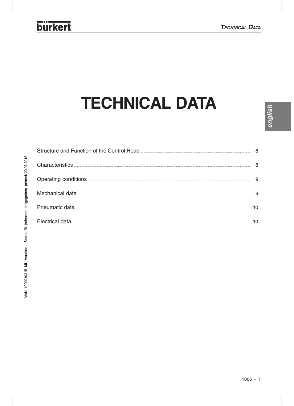 Technical data, English | Burkert Type 1066 User Manual | Page 9 / 112