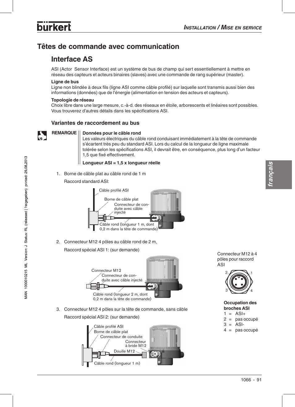 Interface as, Têtes de commande avec communication, Français | Burkert Type 1066 User Manual | Page 93 / 112