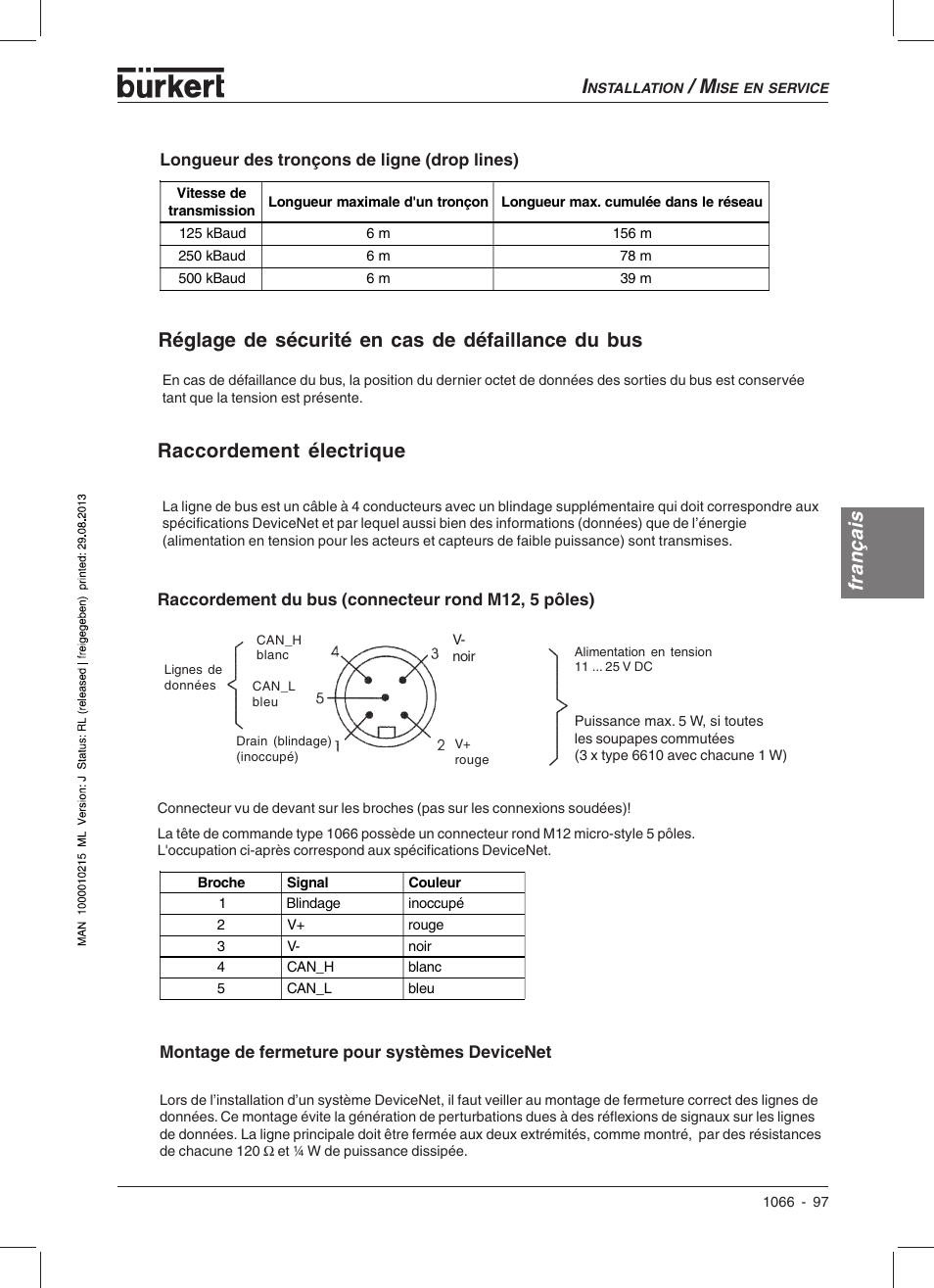 Raccordement électrique | Burkert Type 1066 User Manual | Page 99 / 112