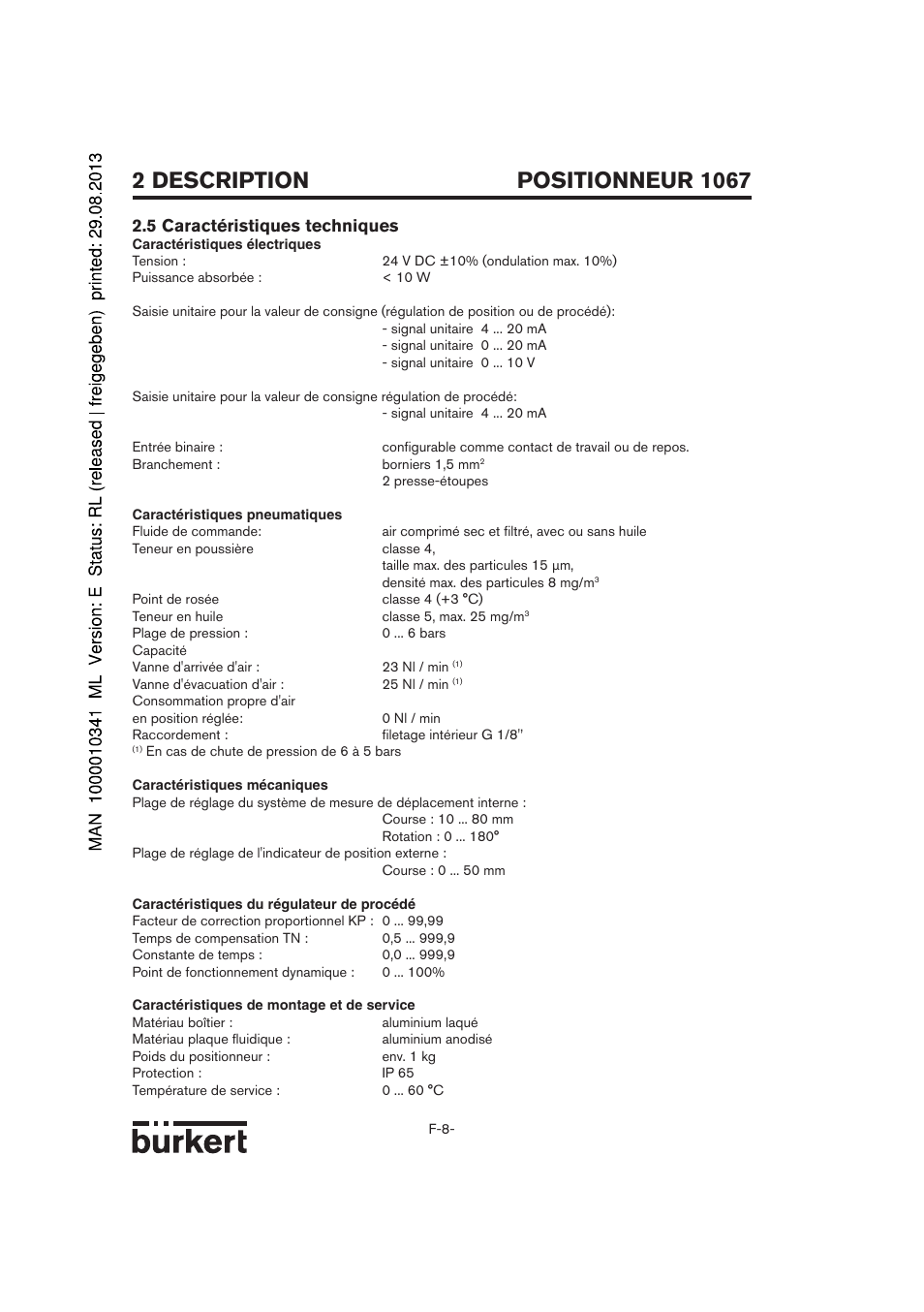 5 caractéristiques techniques | Burkert Type 1067 User Manual | Page 110 / 158