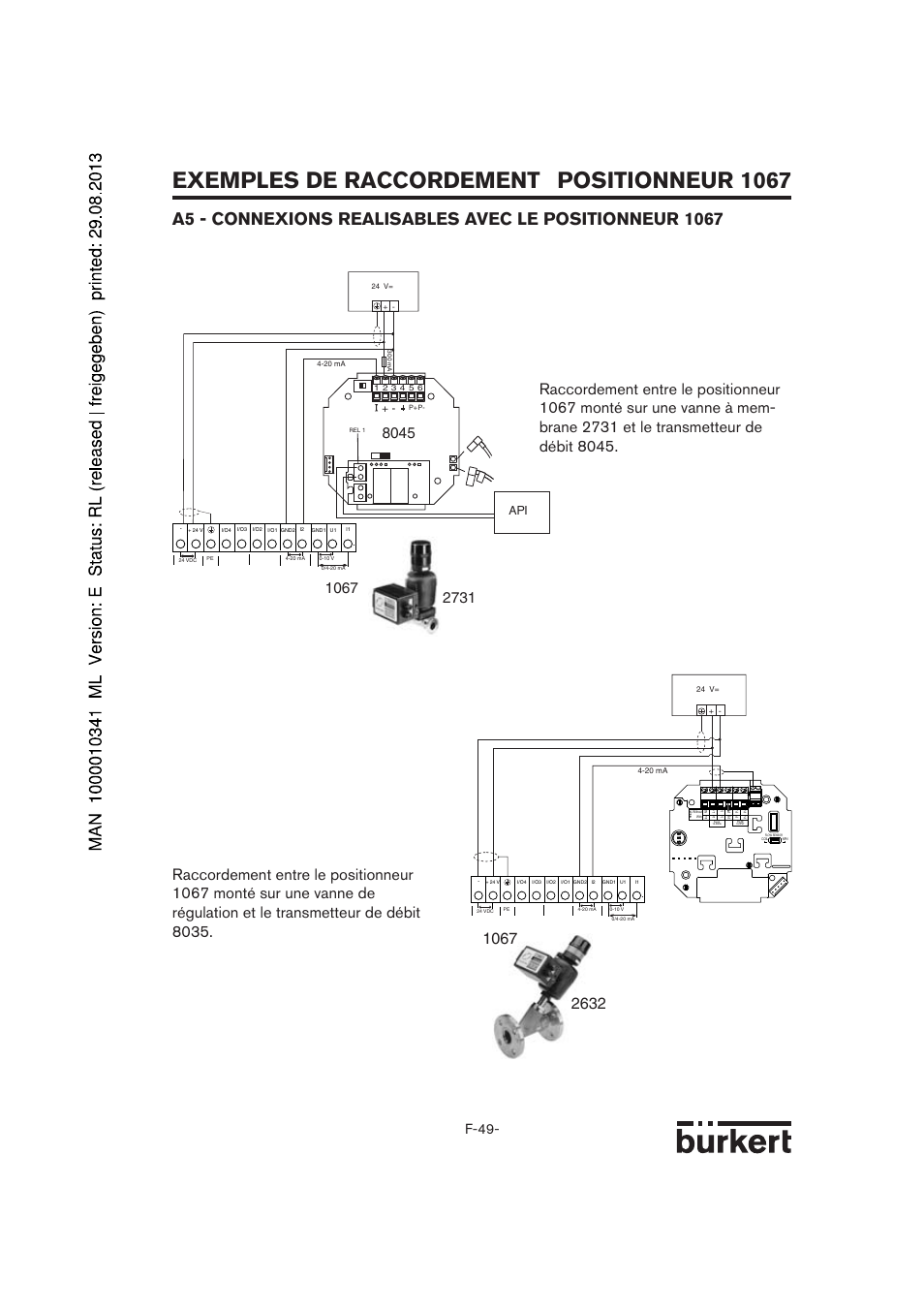 Positionneur 1067 exemples de raccordement, F-49 | Burkert Type 1067 User Manual | Page 151 / 158