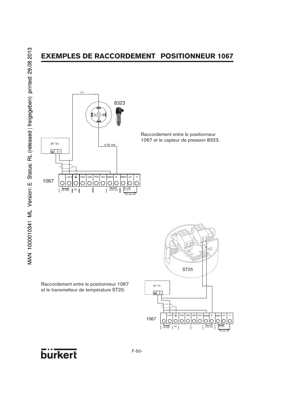 Positionneur 1067 exemples de raccordement, F-50 | Burkert Type 1067 User Manual | Page 152 / 158