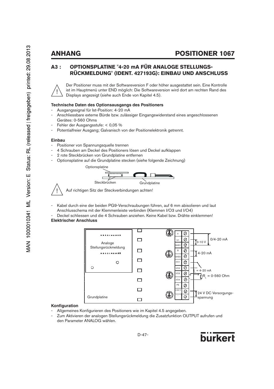 Positioner 1067, Anhang | Burkert Type 1067 User Manual | Page 47 / 158