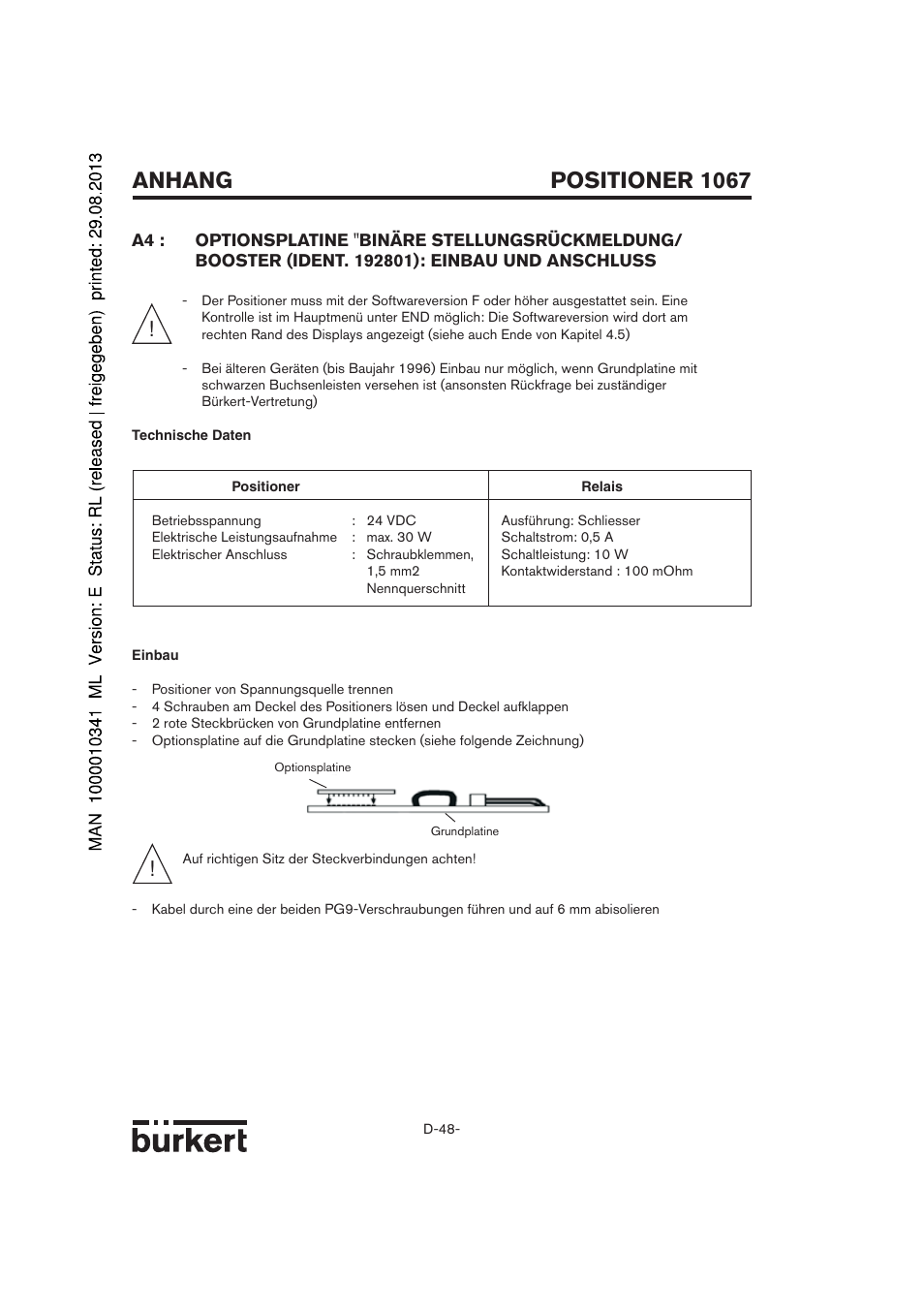 Positioner 1067, Anhang | Burkert Type 1067 User Manual | Page 48 / 158