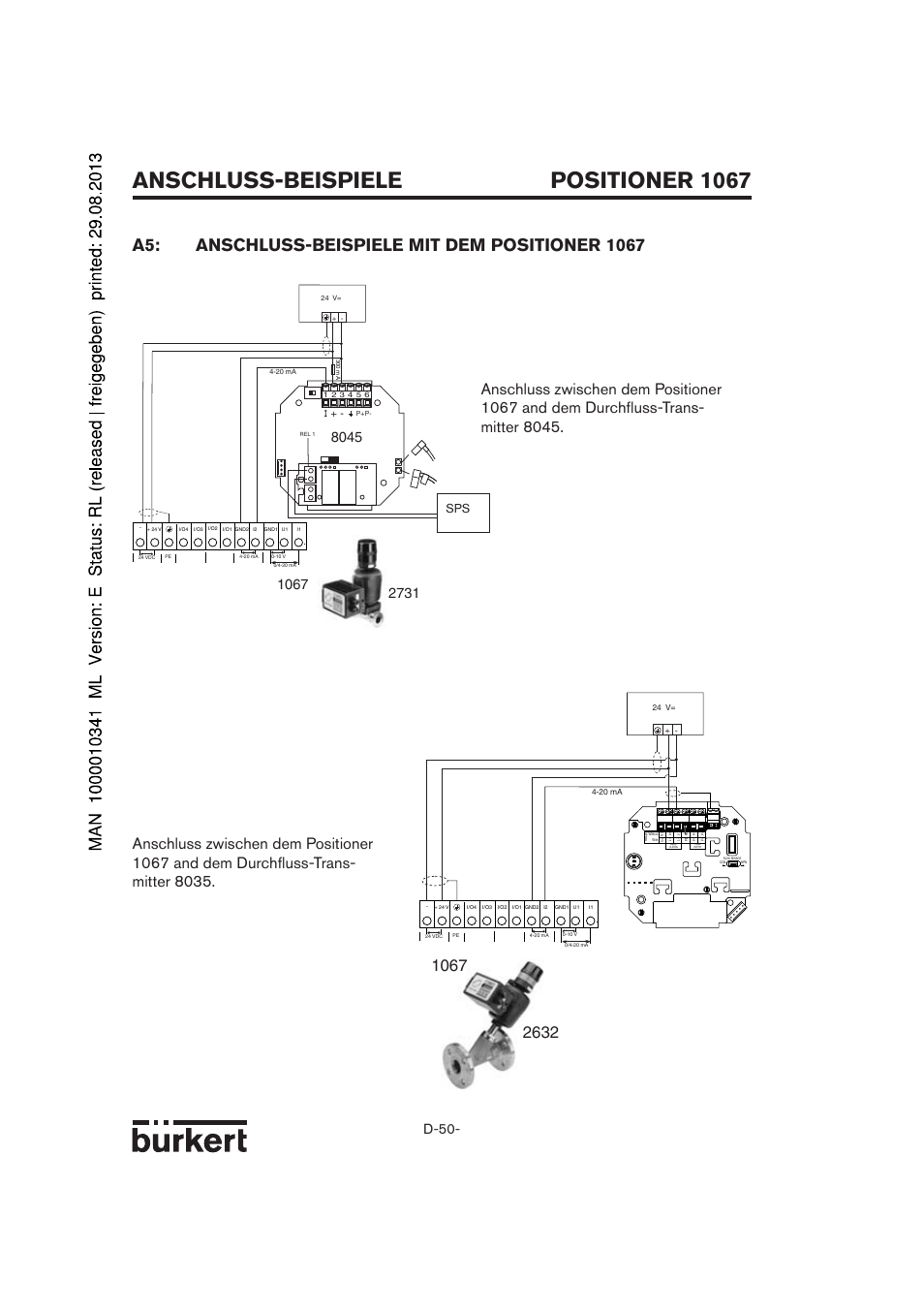 Positioner 1067 anschluss-beispiele, D-50 | Burkert Type 1067 User Manual | Page 50 / 158