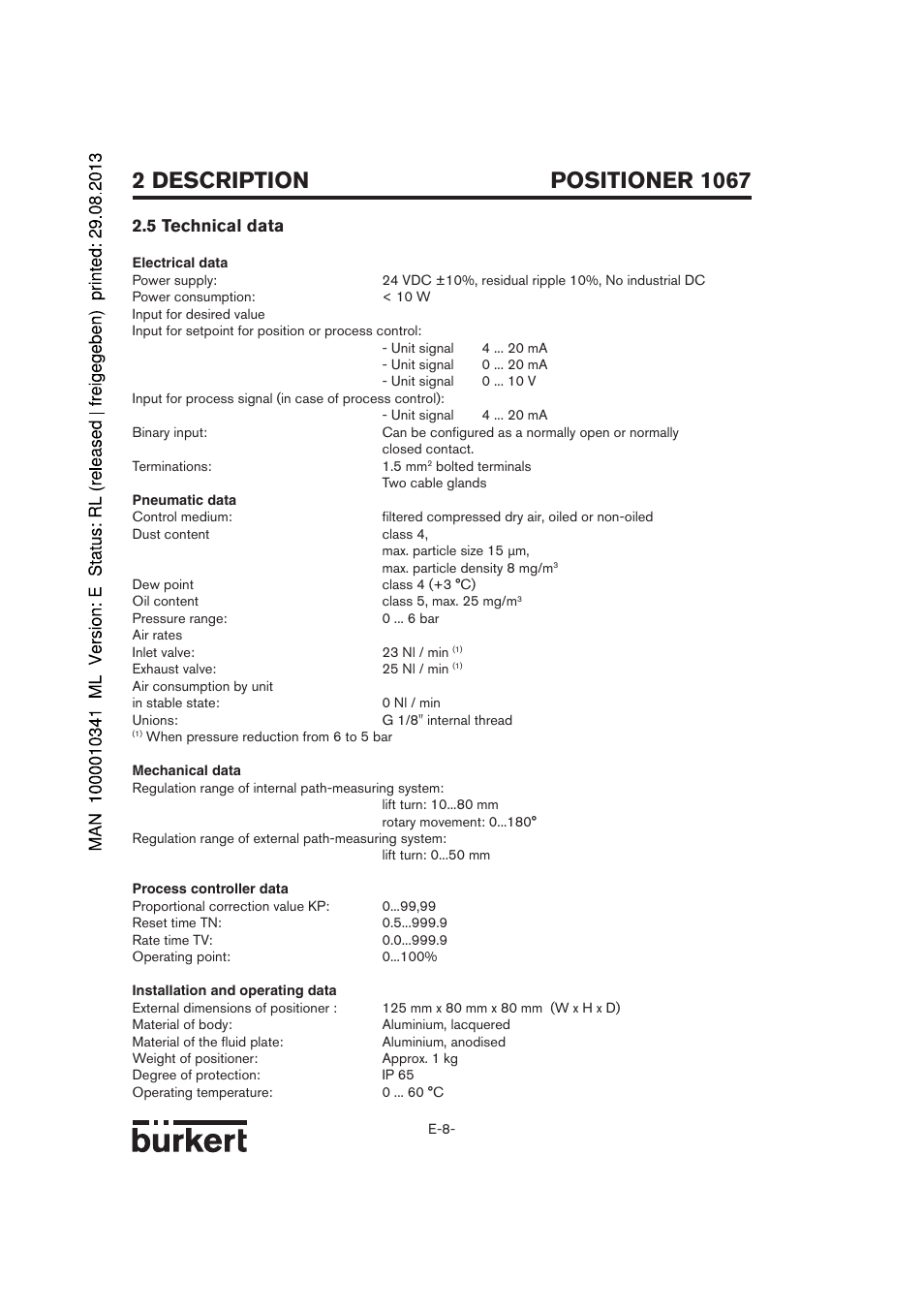 5 technical data | Burkert Type 1067 User Manual | Page 60 / 158