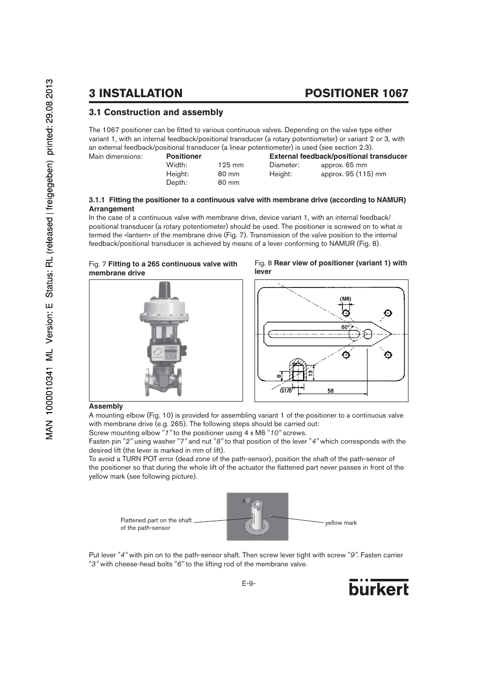 Positioner 1067, 3 installation, 1 construction and assembly | Burkert Type 1067 User Manual | Page 61 / 158