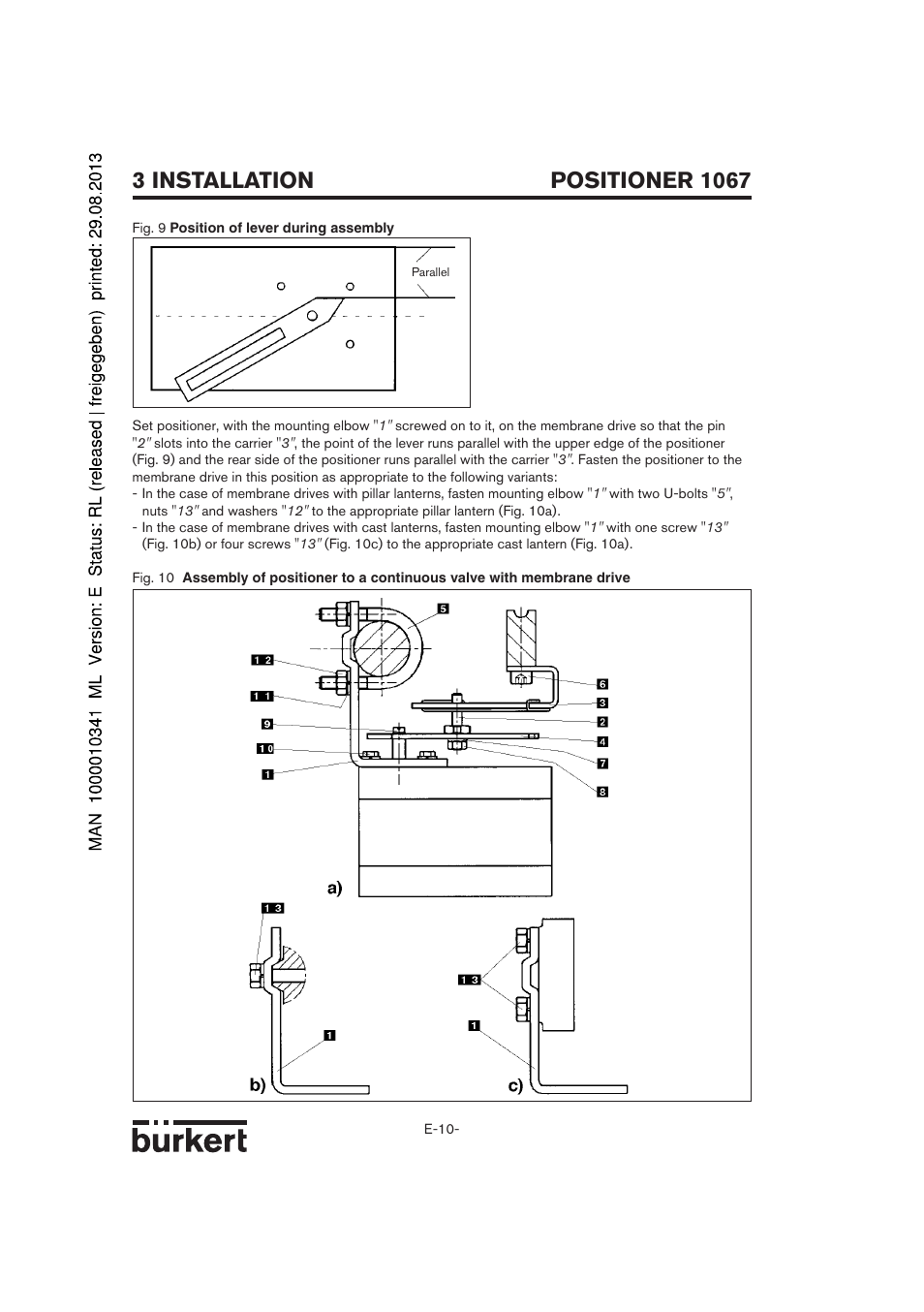 Positioner 1067, 3 installation | Burkert Type 1067 User Manual | Page 62 / 158