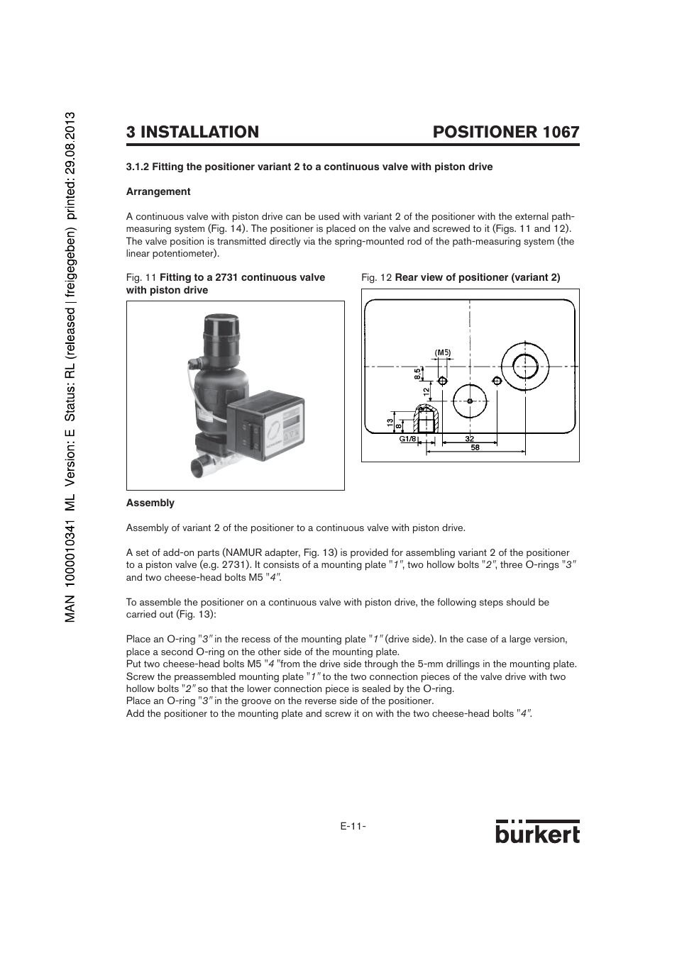 Positioner 1067, 3 installation | Burkert Type 1067 User Manual | Page 63 / 158