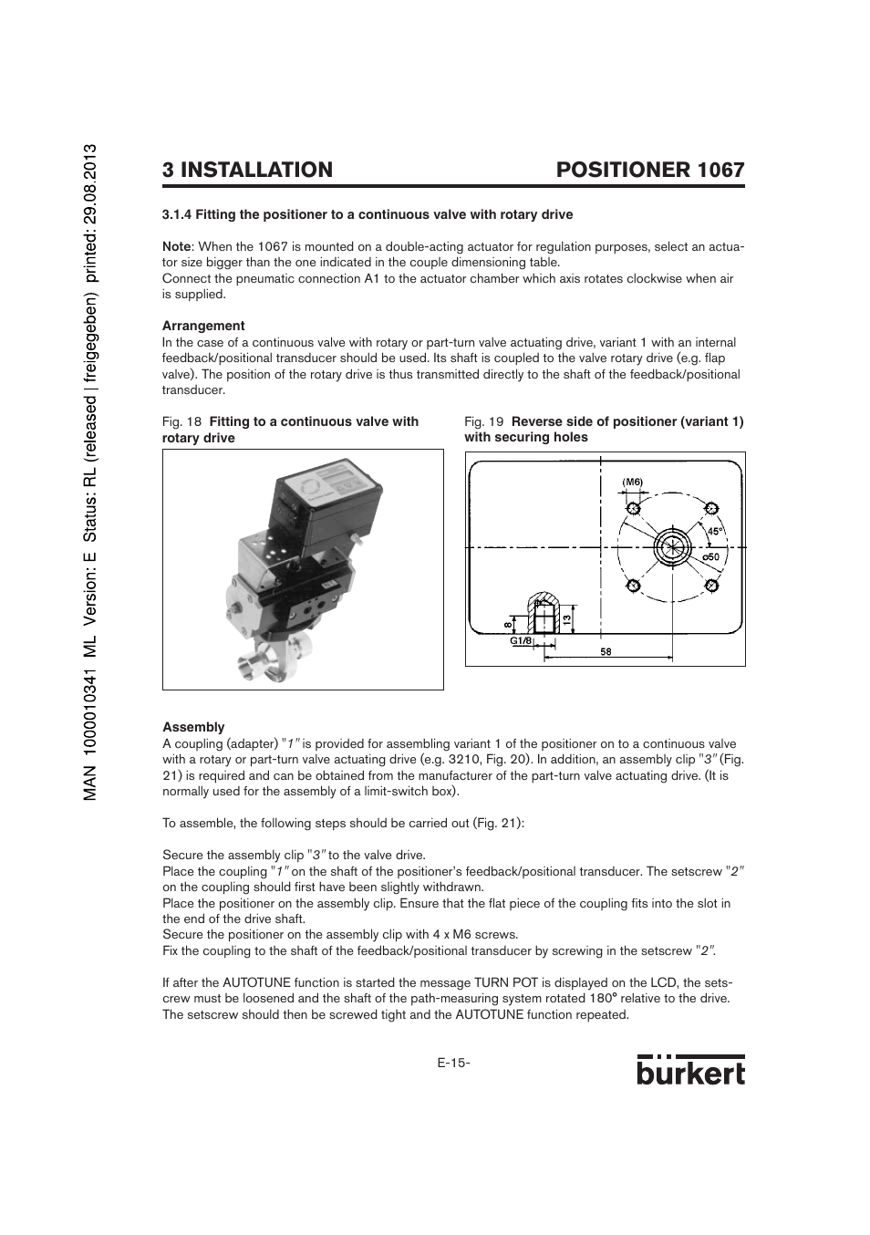 Positioner 1067, 3 installation | Burkert Type 1067 User Manual | Page 67 / 158