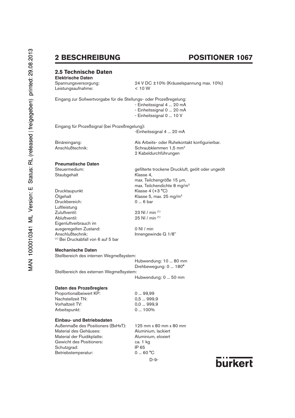 5 technische daten | Burkert Type 1067 User Manual | Page 9 / 158