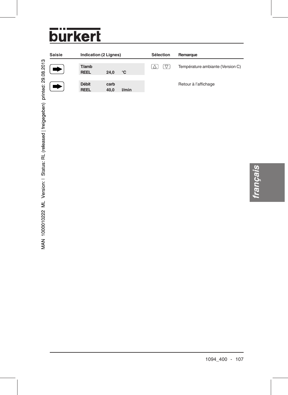 Français | Burkert Type 1094 User Manual | Page 109 / 126