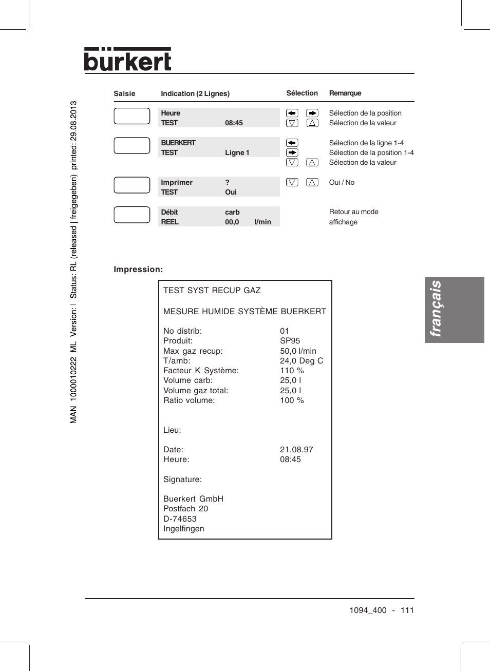 Français | Burkert Type 1094 User Manual | Page 113 / 126