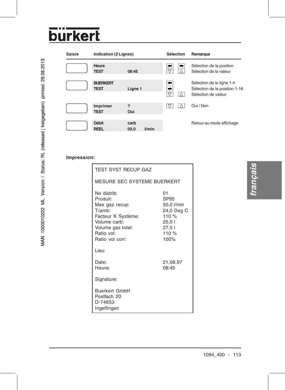 Français | Burkert Type 1094 User Manual | Page 115 / 126