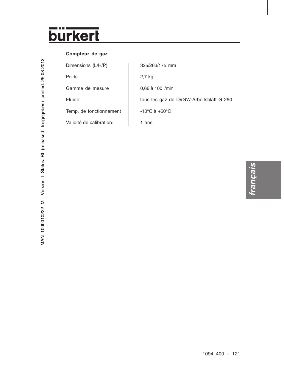 Français | Burkert Type 1094 User Manual | Page 123 / 126