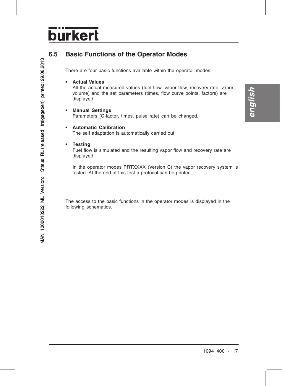 English, 5 basic functions of the operator modes | Burkert Type 1094 User Manual | Page 19 / 126