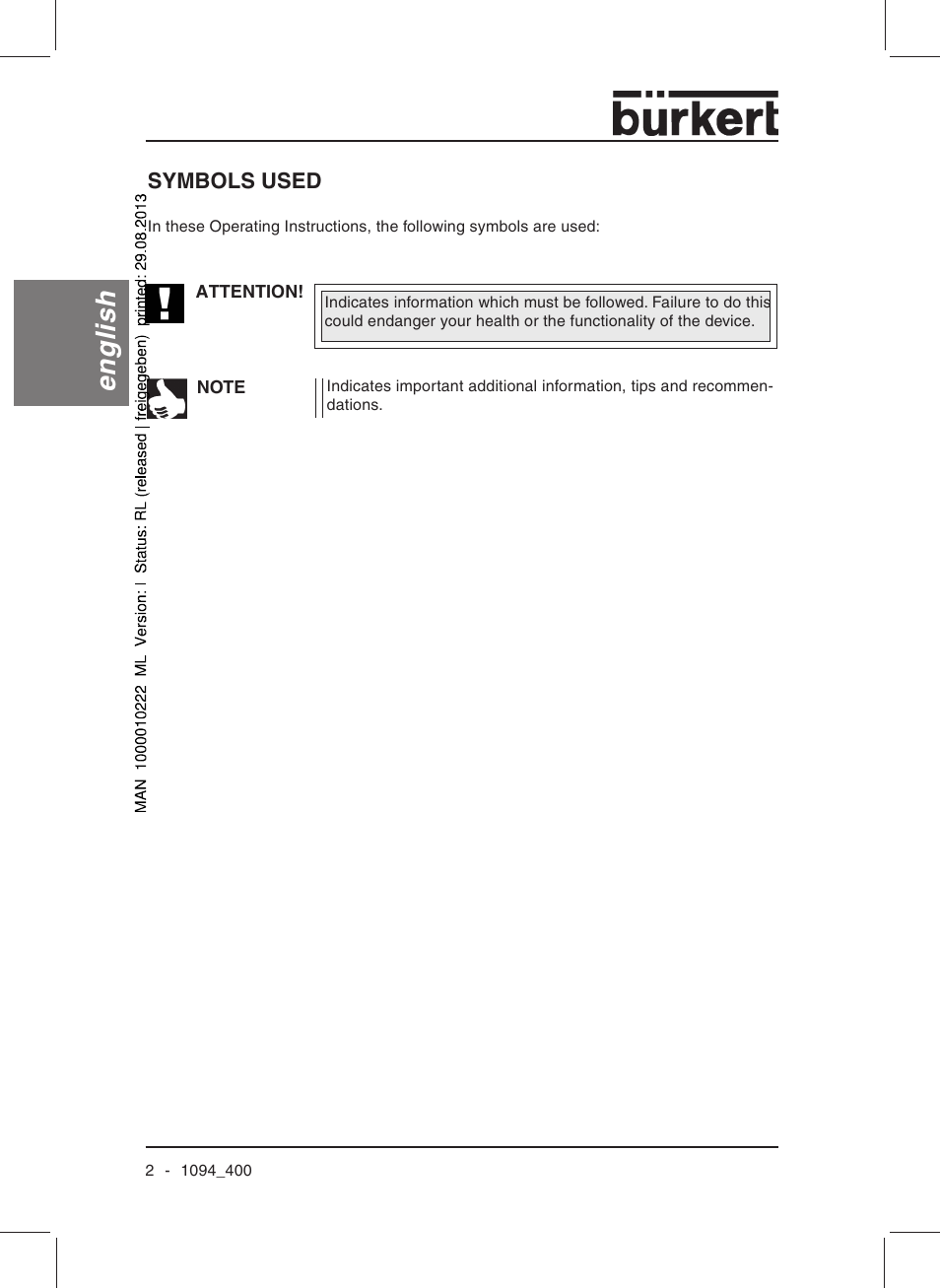 English | Burkert Type 1094 User Manual | Page 4 / 126