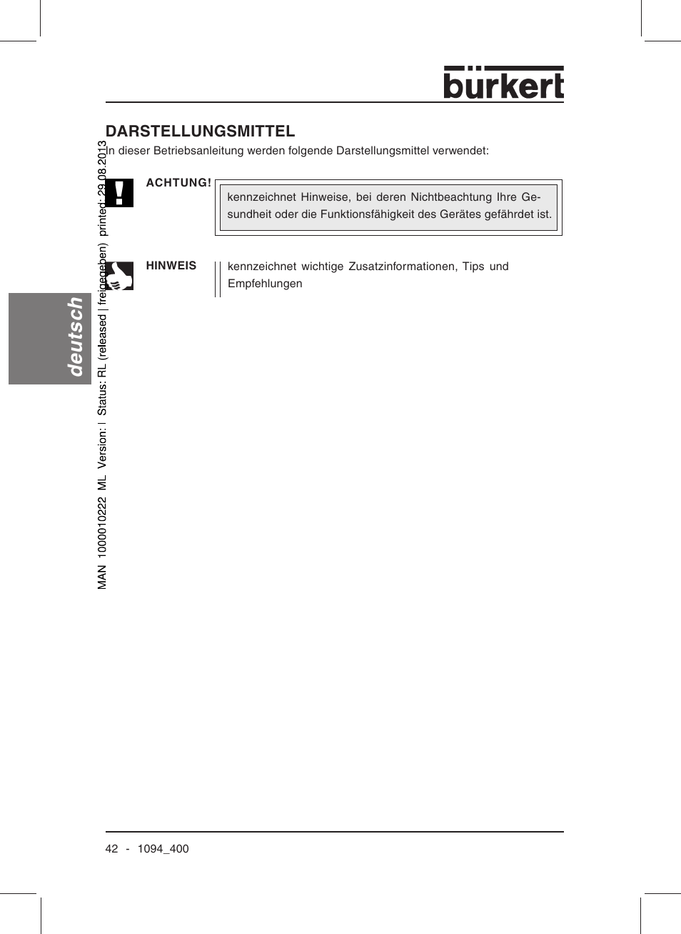 Deutsch | Burkert Type 1094 User Manual | Page 44 / 126