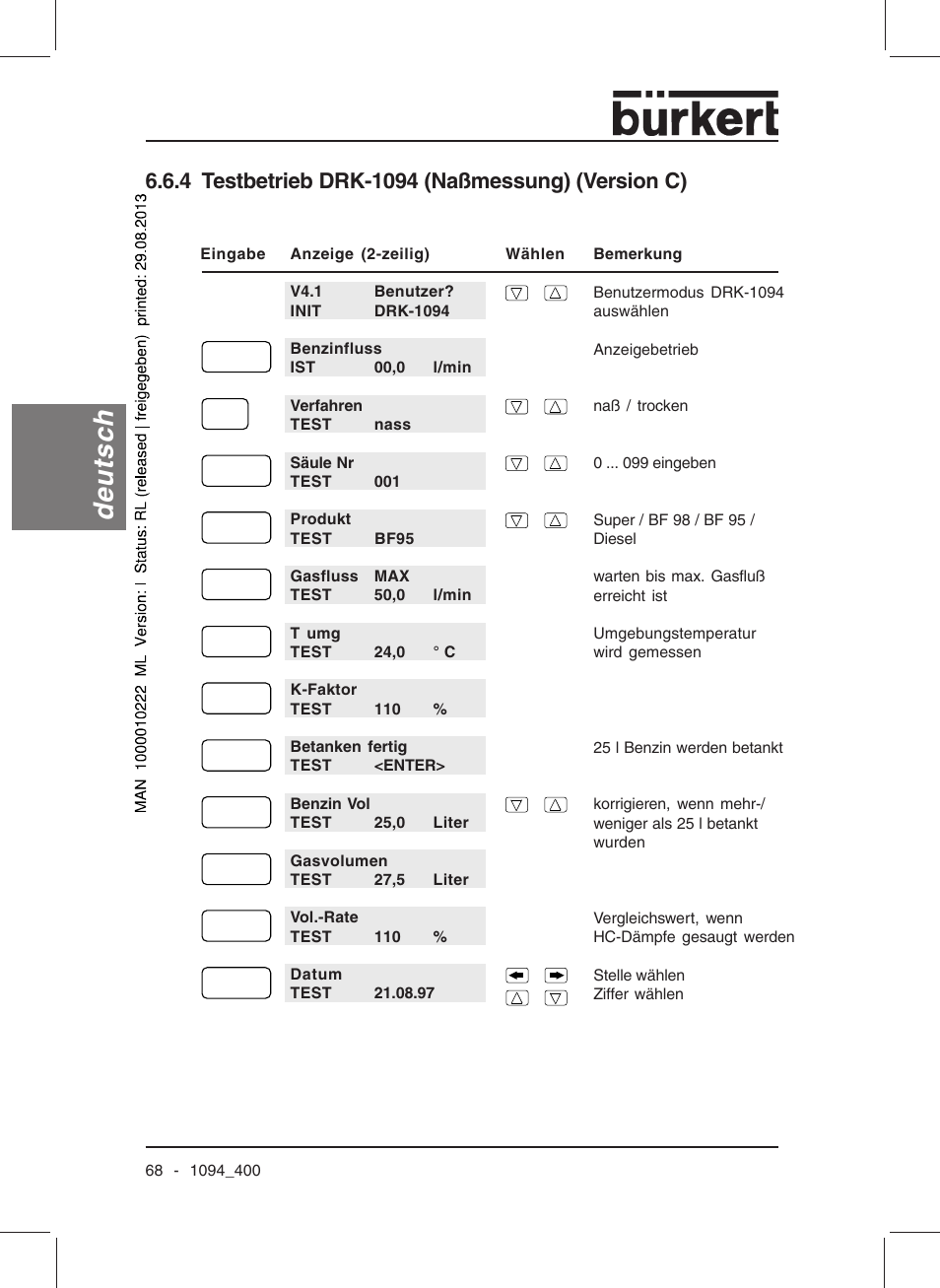 Deutsch | Burkert Type 1094 User Manual | Page 70 / 126