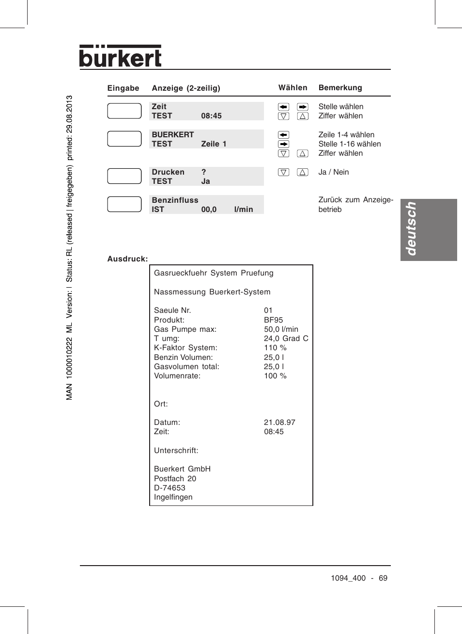 Deutsch | Burkert Type 1094 User Manual | Page 71 / 126