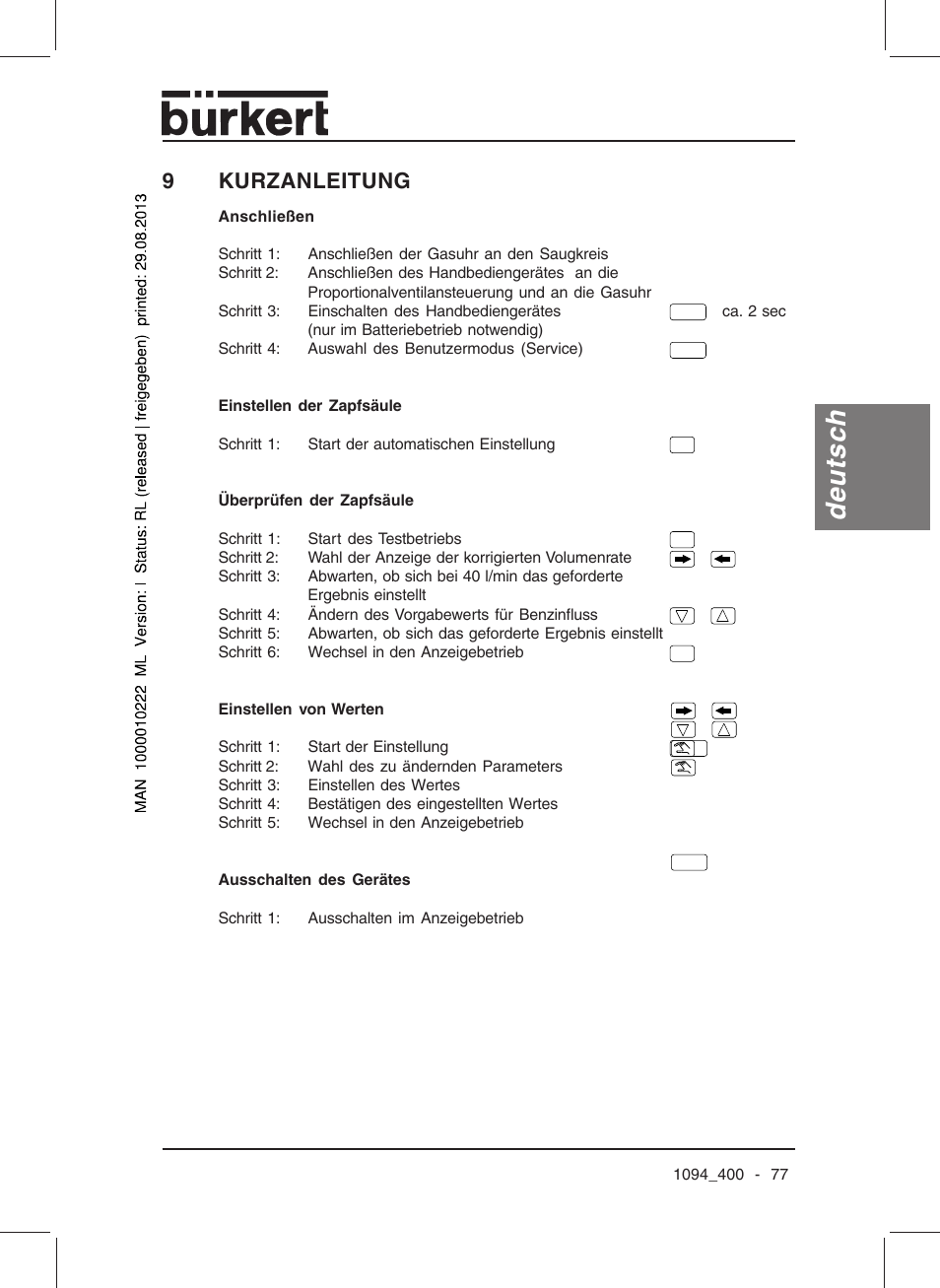 Deutsch, 9kurzanleitung | Burkert Type 1094 User Manual | Page 79 / 126