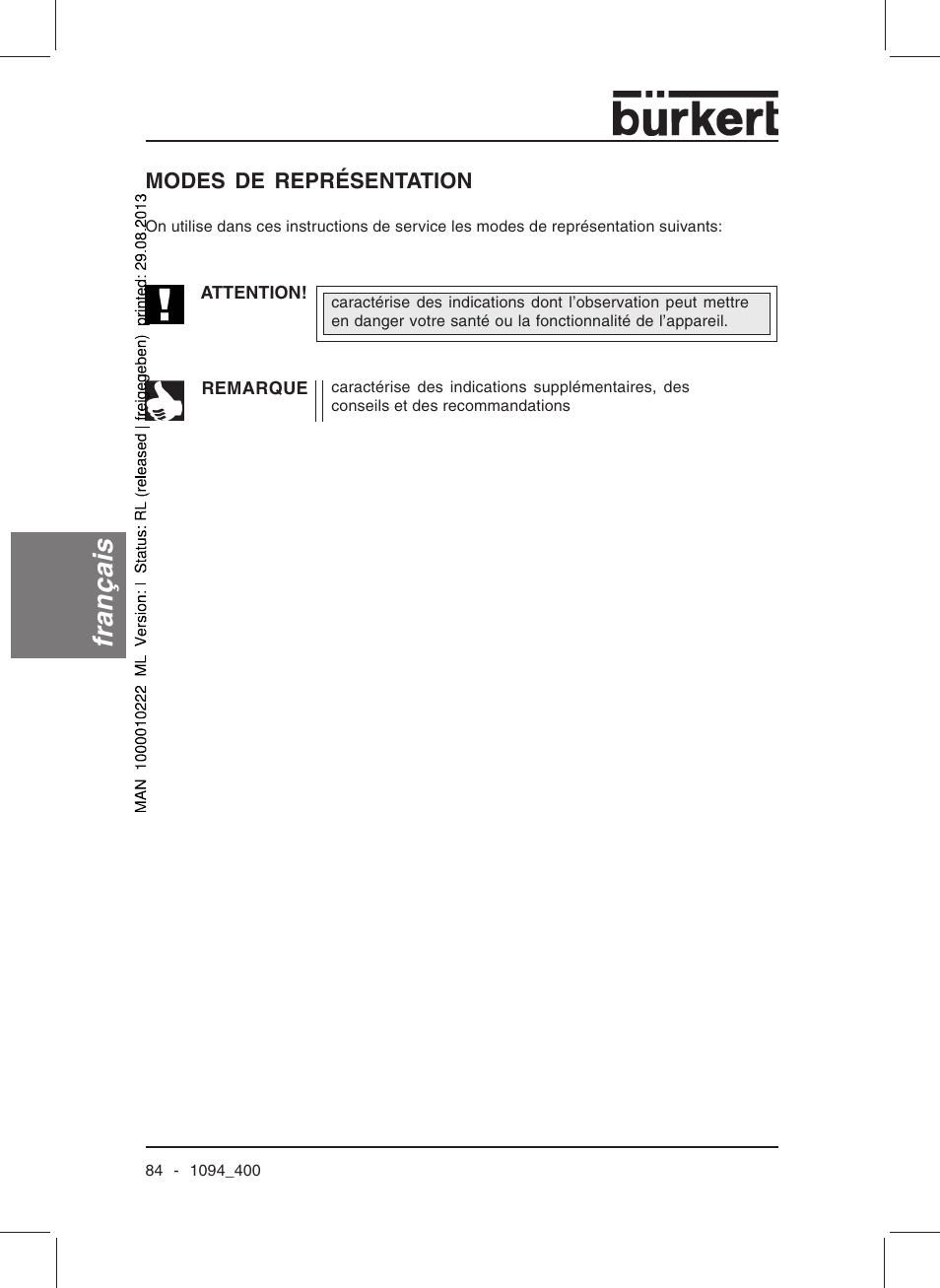 Français | Burkert Type 1094 User Manual | Page 86 / 126