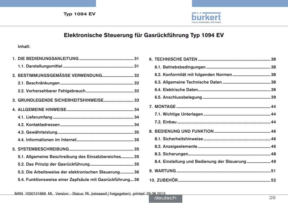 Deutsch | Burkert Type 1094 User Manual | Page 29 / 82